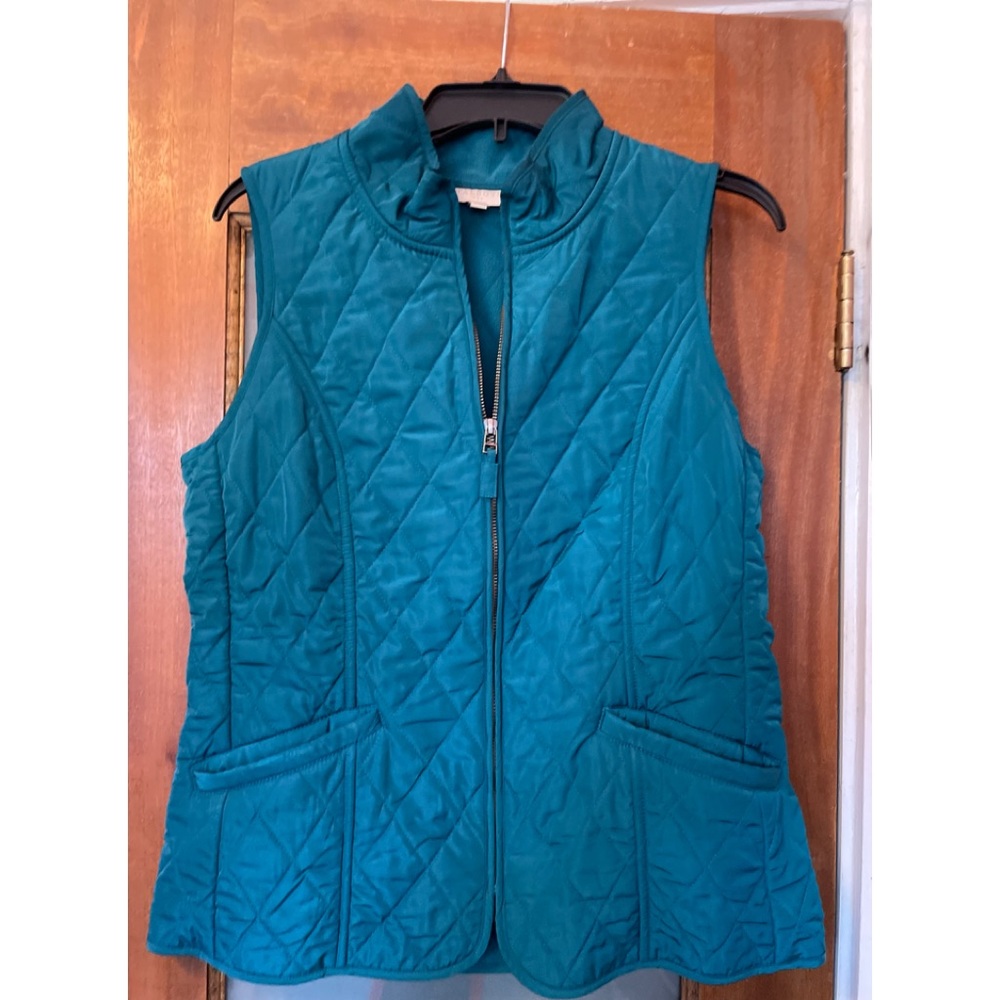 Talbots Women Teal/Green Quilted Zipper Puffer Vest